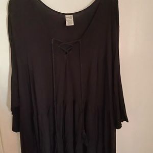 Black Empire Waist, 3/4 flutter sleeve shirt with tassels